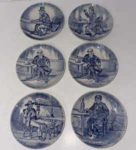 Delft Boch Blue & White Liquor Coasters Plates Barware Lot Of 6 - Picture 1 of 6