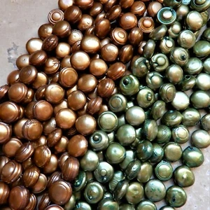 9-10mm Genuine Freshwater baroque coin pearl beads, Green or Brown, 38 beads - Picture 1 of 14
