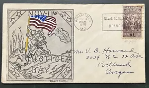 1940 ARMISTICE DAY CACHETED COVER ROBERT SMITH, ANNAPOLIS MARYLAND - Picture 1 of 3