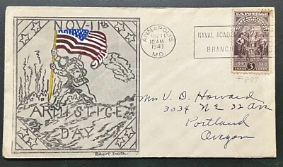 1940 ARMISTICE DAY CACHETED COVER ROBERT SMITH, ANNAPOLIS MARYLAND - Image 1 of 3
