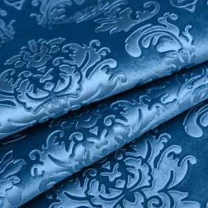Samt Stoff Blumenmuster Tuch Vintage Stil Tischtuch Kissenbezug Pfau Blau - Bild 1 von 24