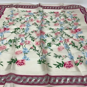 Vintage Ladies Handkerchief Silk Square Floral Roses Edelweiss - Picture 1 of 10