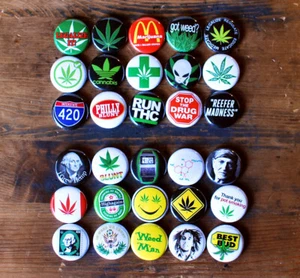 (30 pcs) WEED BUTTONS 1" - pins badges marijuana legalize it 420 cannabis NEW - Bild 1 von 5