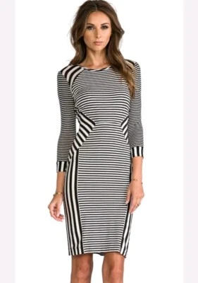 Diane Von Furstenberg Dress Sz L Black White Striped Haven Sheath Bodycon - Image 1 of 4