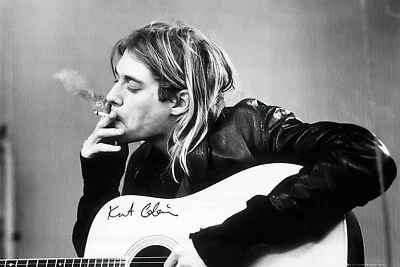 Kurt Cobain / Nirvana - B&W Music Poster (Smoking - Signature) (Size: 36" X 24")