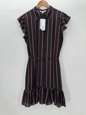 Vestido BB Dakota City Lines Negro Rayas Corto Abotonado Para Mujer Mediano NUEVO Foto 1 de 4