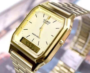 Casio AQ-230GA-9D Unisex Square Vintage Gold Metal Wrist Watch - Picture 1 of 5