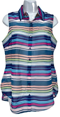 Blusa multicolor de gasa transparente con botones sin mangas talla S Attention para mujer Foto 1 de 4