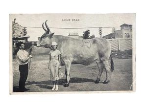 Lone Star Cattle più grande mucca conosciuta per vivere Texas cartolina d'epoca - Foto 1 di 2
