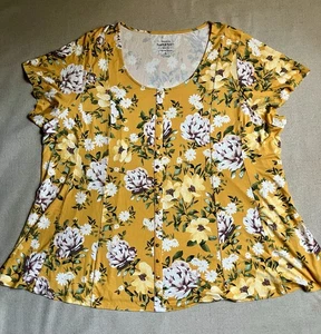 Torrid Super Soft Knits 6 Button Front Fit And Flare Yellow Floral Top - Picture 1 of 6