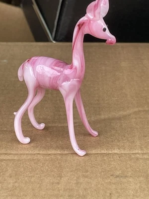 Murano Pink  glass vintage Art Deco antique small faun deer ornament figurine - Image 1 of 4