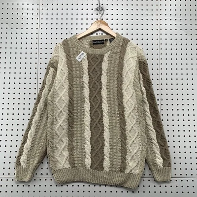 Suéter Tejido 3DCable Mezcla Seda Bachrach De Colección Para Hombres Mediano Beige Marrón  Foto 1 de 4