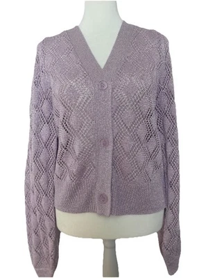 NWT Oliver Bonas Purple Metallic Cardigan V-Neck Size Medium - Image 1 of 4