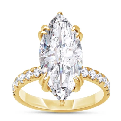 Anillo de compromiso solitario de diamantes marquesa y redondos de 5,5 quilates cultivado en laboratorio 14K YG Foto 1 de 4