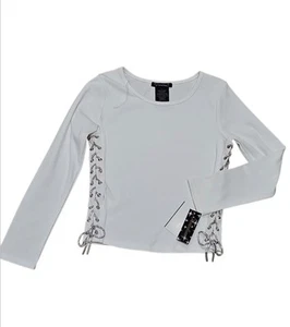 New With Tags Size L XTRAORDINARY Girls White Blouse With Silver Ties🔹️ - Picture 1 of 4