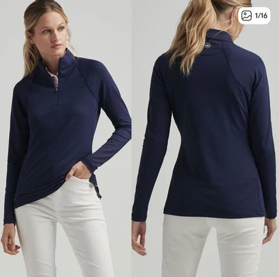Peter Millar Raglan Sleeve Perth Layer 1/4 Zip Pullover Womens XL Company Logo - Image 1 of 4