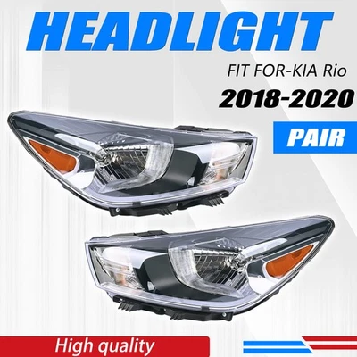 Headlight For 2018 2019 2020 Kia Rio Left Driver+Right Passenger Side W/Bulbs - Image 1 of 4