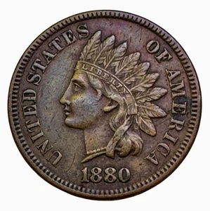 US 1880 Indian Head Penny Small Cent  Copper Coin AU - Picture 1 of 2