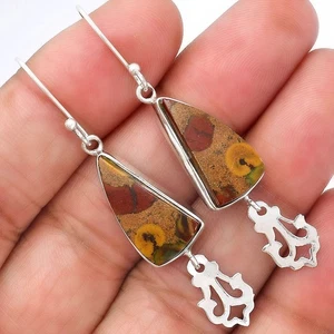 Natural Rhyolite - Rainforest Jasper 925 Sterling Silver Earrings Jewelry E-1079 - Picture 1 of 5