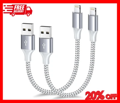 Apple Mfi Certified Short Iphone Charger 1Ft 2Pack,Usb a to Lightning Cord Nylon - Image 1 of 4