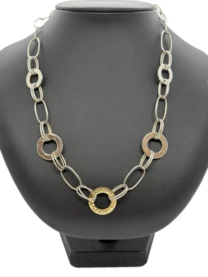 Collar Ippolita Disco Martillado Plata Esterlina Oro 18K Estación 19" Foto 1 de 3