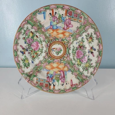 Plato medallón rosa chino vintage porcelana 7 1/2" pintado a mano Foto 1 de 4