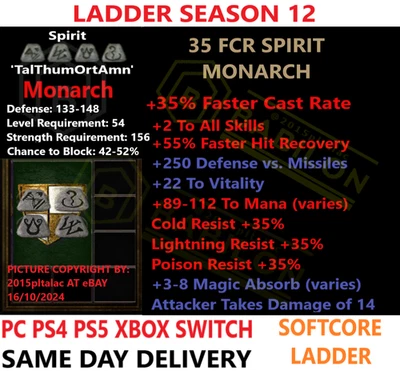 ✅PC PS4 PS5 XBOX SWITCH✅ ESCALERA Spirit Monarch 35 Diablo 2 Resurrected D2R ARTÍCULOS Foto 1 de 2