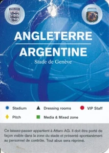 TICKET: Argentina v England (Friendly @ Geneva, Switzerland ) 2005 - VIP pass - Picture 1 of 1