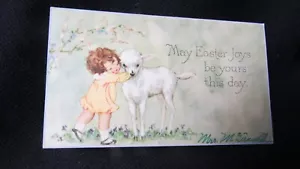 Vintage Darling child & Lamb Easter Card c. 1930s - Picture 1 of 2