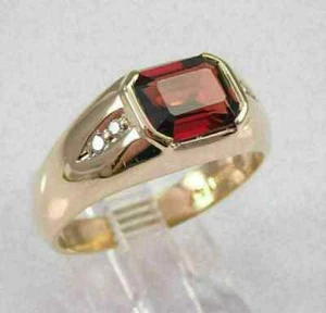 207 Emerald Lab-Created Red Garnet Men's Engagement Ring 14K Yellow Gold Finish - Picture 1 of 1