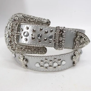 Western Bling Gürtel Damen M Silber Strass Fleur de Lis glänzend verstellbar - Bild 1 von 17