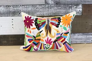 15" x 12" Throw Pillow Cover, Authentic Mexican Tenango, Hand Embroidered Art - Picture 1 of 9