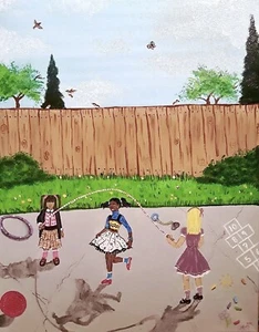 Mädchen spielen draußen Leinwandbild - Bild 1 von 6