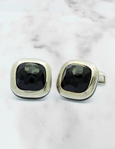 Tateossian Onyx schwarz / schwarz Emaille Sterling Silver Manschettenknöpfe - Bild 1 von 1
