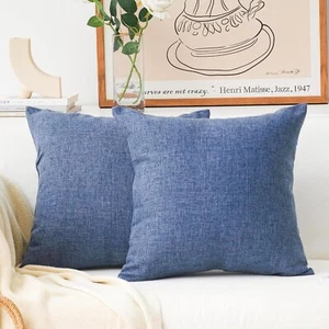Home Brilliant Burlap Linen Throw Pillow Covers Blue Cushion Covers Decorative - Picture 1 of 7