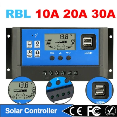 Solarregler 12V/24V 30A 20A 10A Solarregler PWM Batterieladegerät LCD USB - Bild 1 von 4