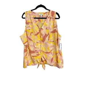Women's Nine West Sleeveless Blouse, XXL, Yellow Mauve Floral. - Picture 1 of 10