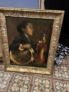 Dipinto Raffigurante Donna Con Tamburello E Violino Fine 800 Con Cornice Coeva - Picture 1 of 7