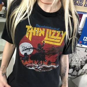 Rare Thin Lizzy Band Rock The Adventures of Thin Lizzy Album Black T-Shirt - Picture 1 of 6
