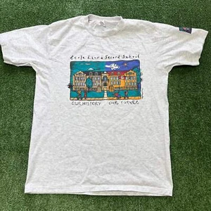 Vintage T Shirt Mens Medium Grey Single Stitch Graphic Print 90s - Picture 1 of 6