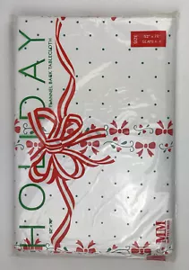 Maytex Mills Vinyl Flannel Back Tablecloth 52 x 70 Red Bows Green Polka Dot Xmas - Picture 1 of 11
