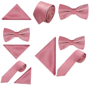 Pastel Dark Dusty Pink Tie pocket square Bow tie Hanky Wedding formal Prom Races - Picture 1 of 21