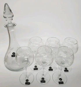 Colony Glass Wine Glasses decanter grape vine etched vtg cup Romania leaves B1 - Picture 1 of 6