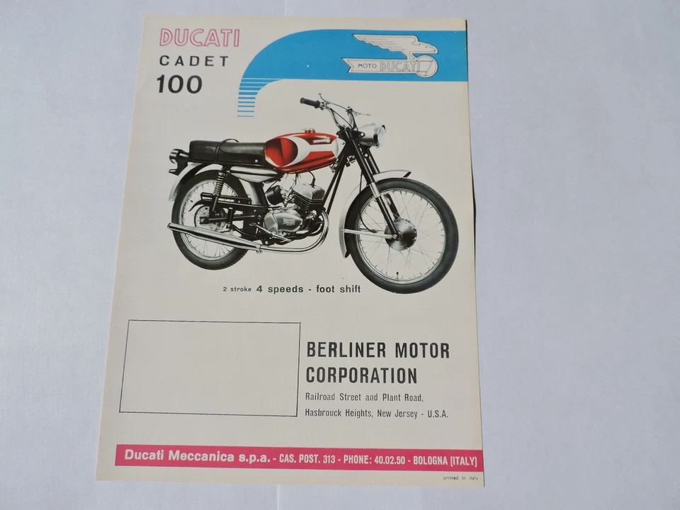 DUCATI CADET 100cc 1966 4 velocidades folleto especificaciones folleto Foto 1 de 2