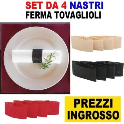 INGROSSO PER SET DA 4 NASTRO FERMA TOVAGLIOLI IN TNT NERO ROSSO BEIGE PORTA - Immagine 1 di 3