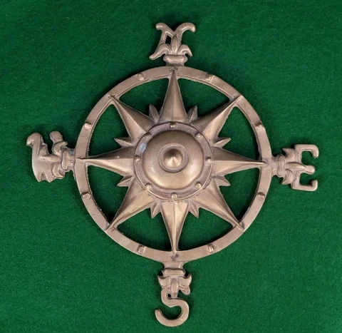 Vintage Architectural Salvaged Brass Compass Rose Wall Plaque Medallion Cover