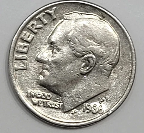1986p Roosevelt Dime Double Strike Error Cover