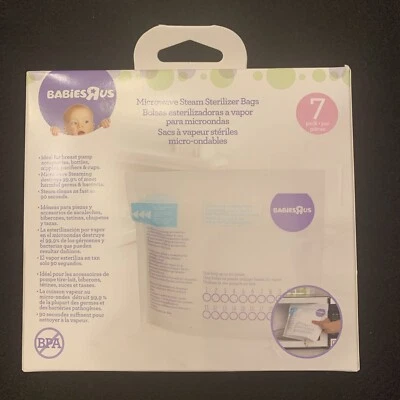 Babies R Us esterilização rápida pacote com 7 sacos esterilizadores a vapor para microondas novo na caixa - Imagem 1 de 3