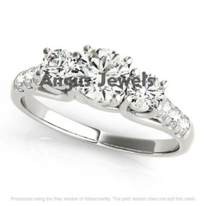 3.35 Ct Round Cut Three Stone MOISSANITE Engagement Ring Solid 14K White Gold - Picture 1 of 3