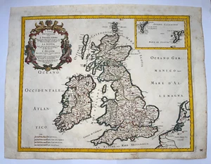 ISLAS BRITÁNICAS FECHADA 1677 GIACOMO ROSSI MAPA ANTIGUO GRANDE SIGLO 17 - Imagen 1 de 11
